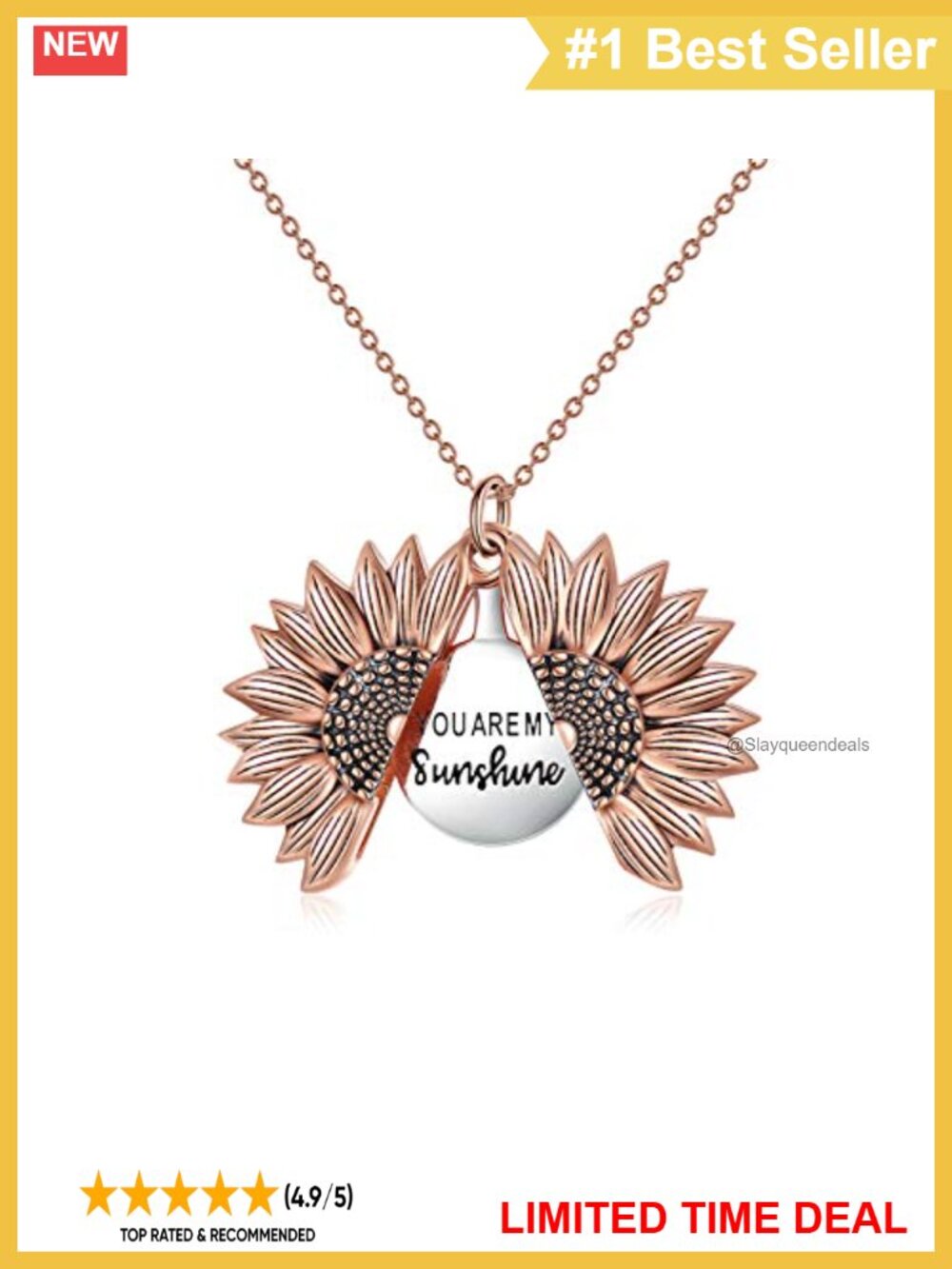 Sterling Silver Sunflower Locket Necklace You Are My Sunshine Engraved Pendant